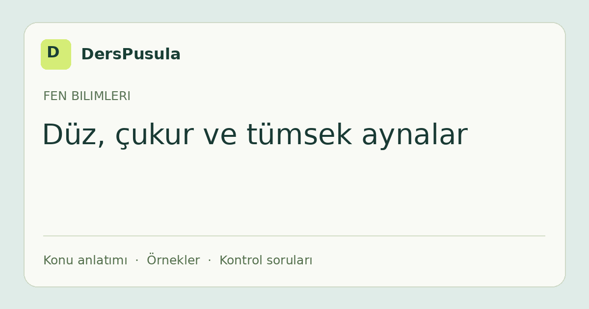 Düz, çukur ve tümsek aynalar için DersPusula konu kartı