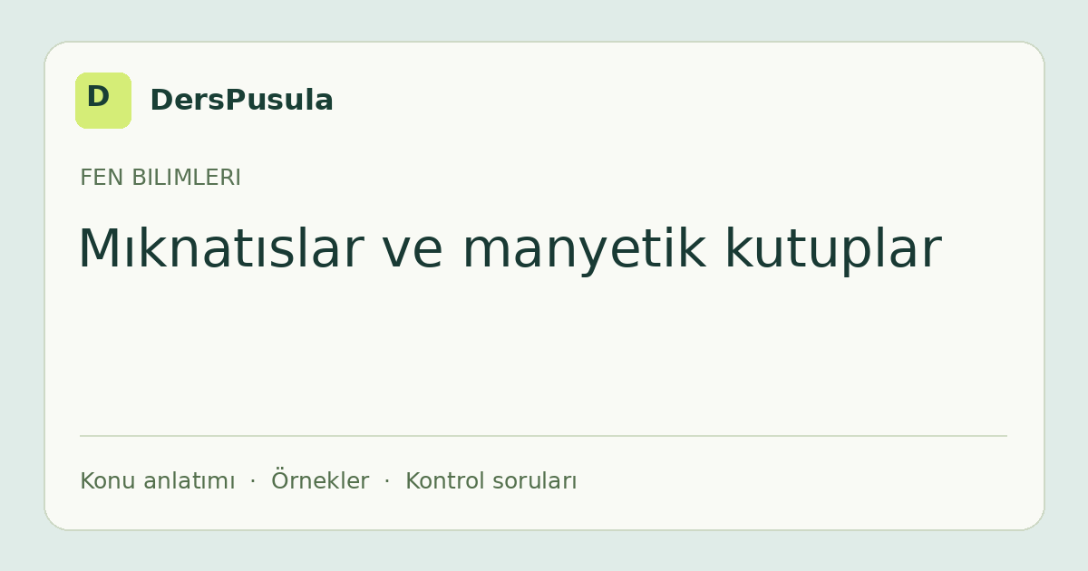 Mıknatıslar ve manyetik kutuplar için DersPusula konu kartı
